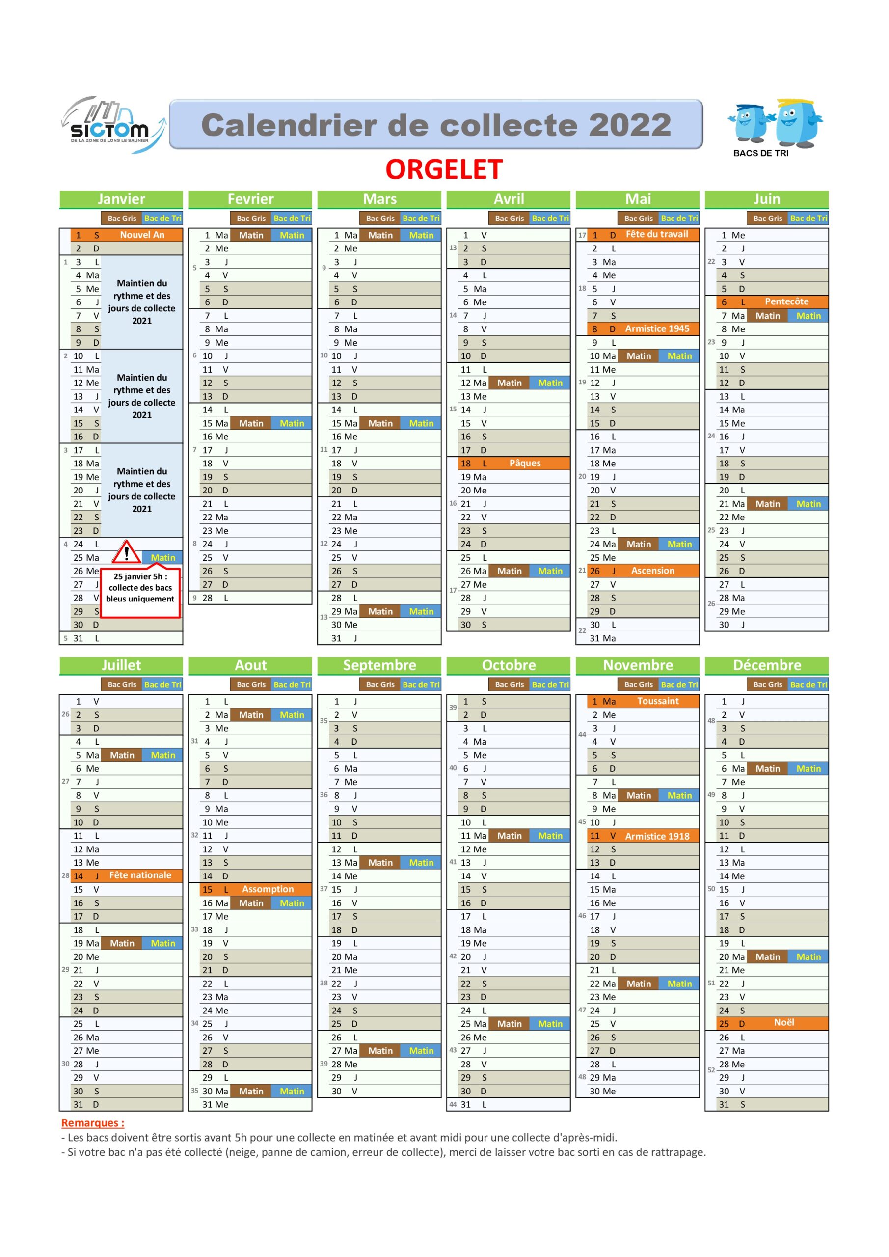 Calendrier ordures ménagères